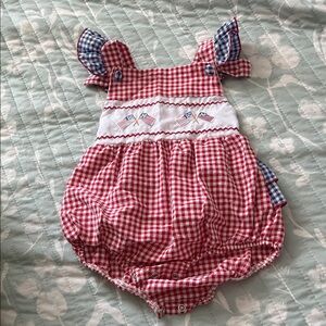 Source Unknown Red and Blue Checkered Kids One Piece